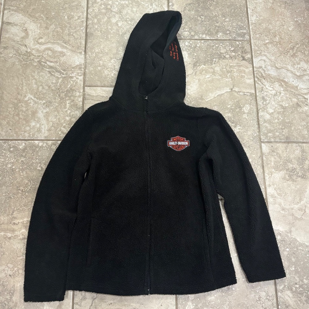 Harley-Davidson Womens Black Sherpa Fleece Full Zip Hoodie Pikes Peak Large